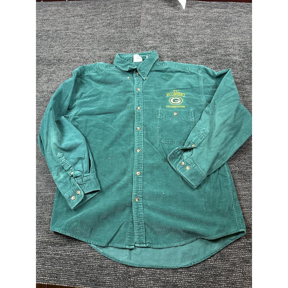 Green Bay Packers 1997 NFC Conference Champions NFL Corduroy Shirt Large